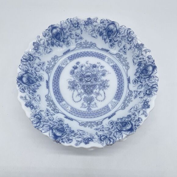 Set 4 Arcopal France HONORINE Coupe Cereal Soup Bowls 7" Blue & White Scalloped - Picture 4 of 8